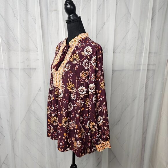 Dip Plum Orange Floral Boho Fairy Festival Peasant Blouse Size L - Picture 9 of 12
